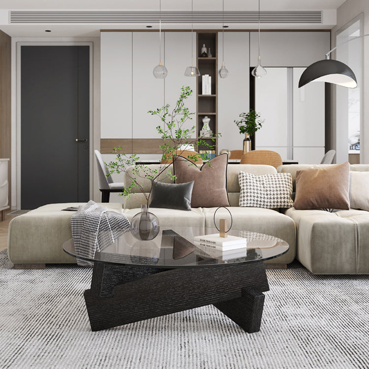 Contemporary Cross Legs Coffee Table 1 Single Wood Cocktail Table