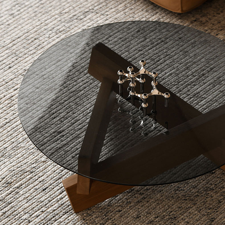 Contemporary Cross Legs Coffee Table 1 Single Wood Cocktail Table