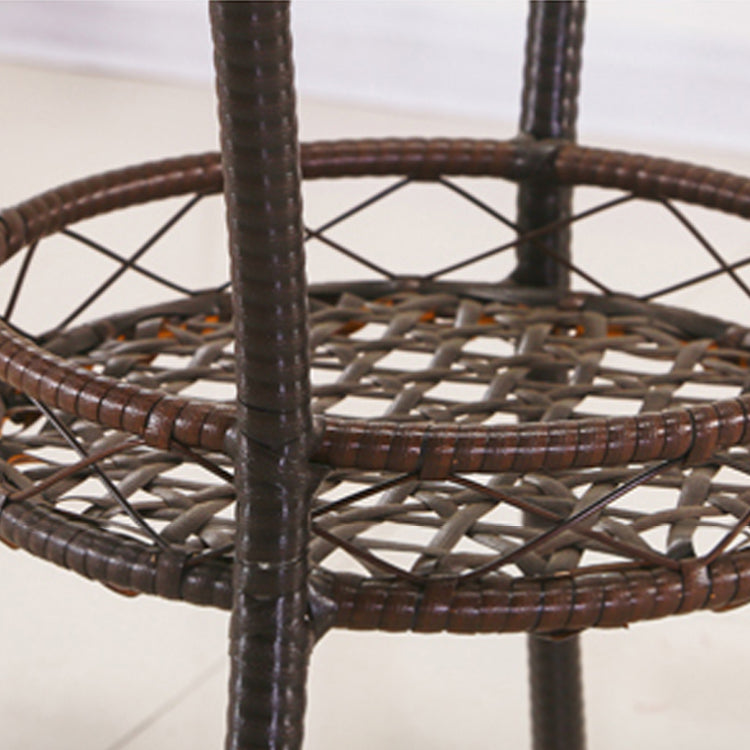 Tropical Glass Top 4 Legs Cocktail Table with Shelf Round Coffee Table