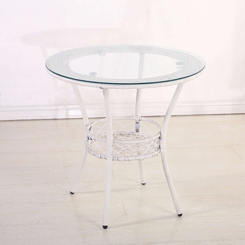 Tropical Glass Top 4 Legs Cocktail Table with Shelf Round Coffee Table
