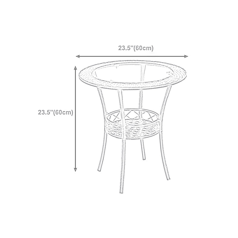 Tropical Glass Top 4 Legs Cocktail Table with Shelf Round Coffee Table