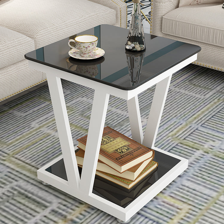 Modern Metal Frame 1 Coffee Table Black/White Square Glass Top Table