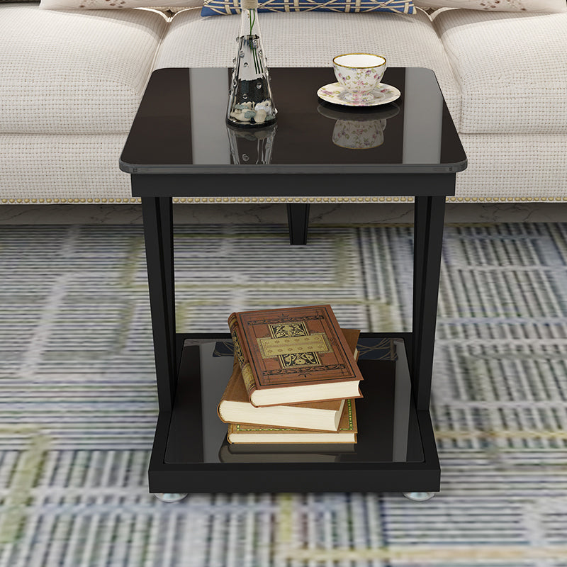 Modern Metal Frame 1 Coffee Table Black/White Square Glass Top Table