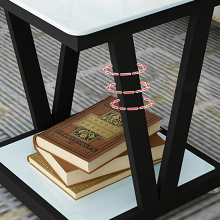 Modern Metal Frame 1 Coffee Table Black/White Square Glass Top Table