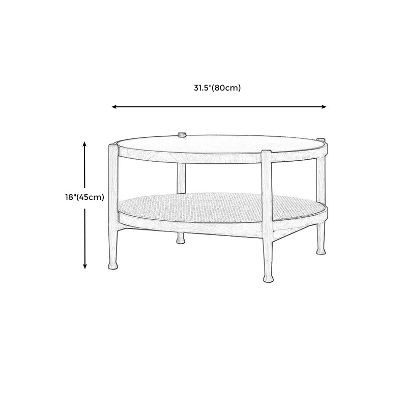 Modern Wood 4 Legs 1 Coffee Table with Shelf Round Glass Table