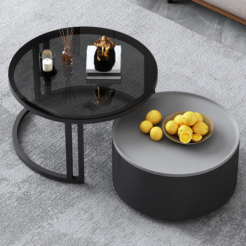 Modern Style Wooden&tempered Glass Top Circular Nested Coffee Table