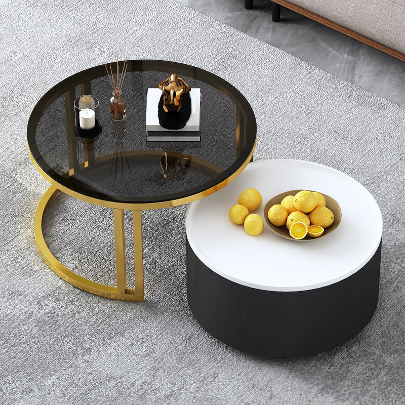 Modern Style Wooden&tempered Glass Top Circular Nested Coffee Table