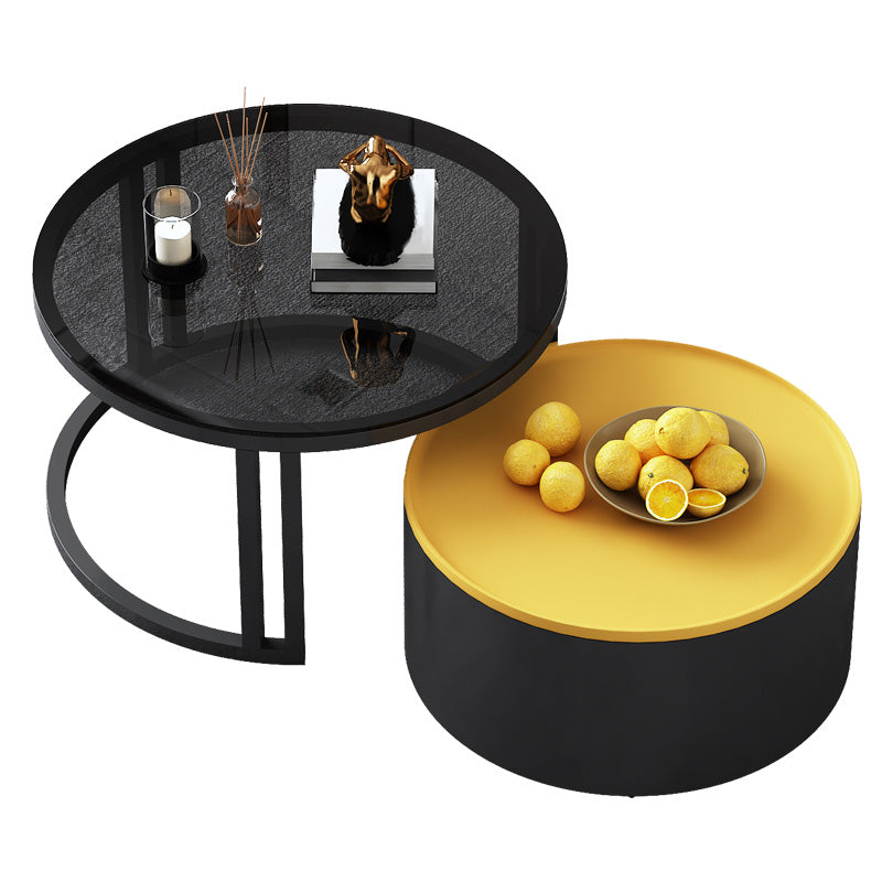 Modern Style Wooden&tempered Glass Top Circular Nested Coffee Table