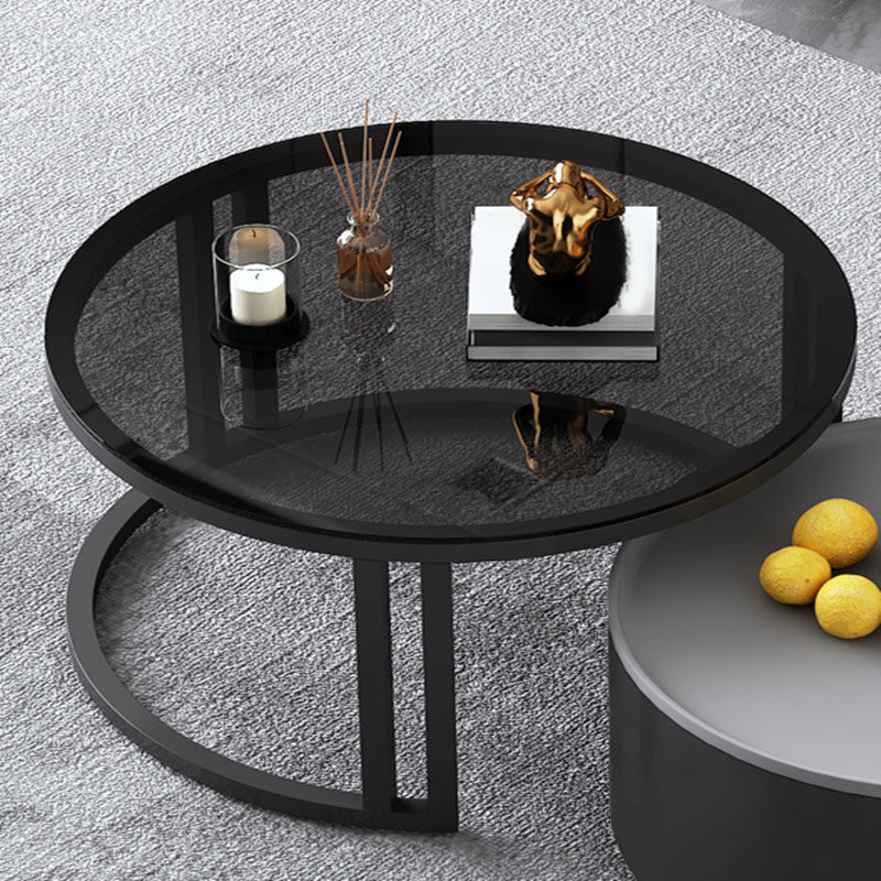 Modern Style Wooden&tempered Glass Top Circular Nested Coffee Table
