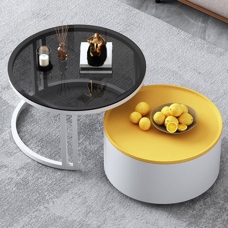 Modern Style Wooden&tempered Glass Top Circular Nested Coffee Table