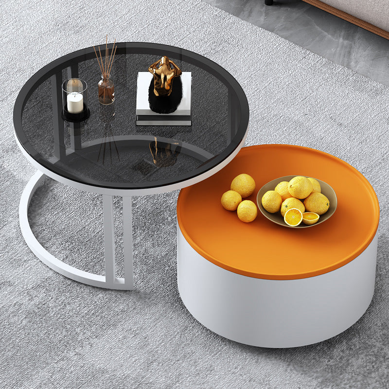 Modern Style Wooden&tempered Glass Top Circular Nested Coffee Table