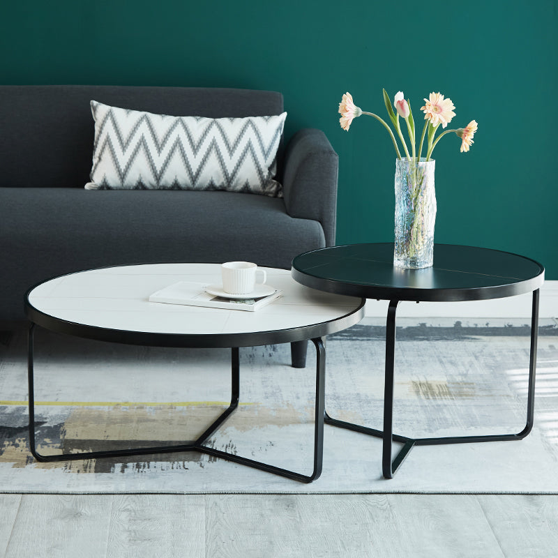 Modern Style Slate Top White/black Metal Craft Round Coffee Table