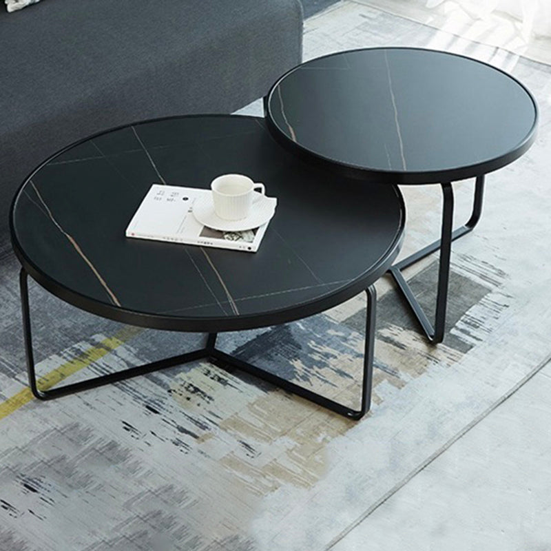 Modern Style Rock Slab Top White/black Metal Craft Round Coffee Table