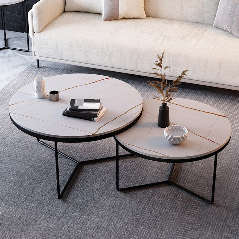 Modern Style Slate Top White/black Metal Craft Round Coffee Table