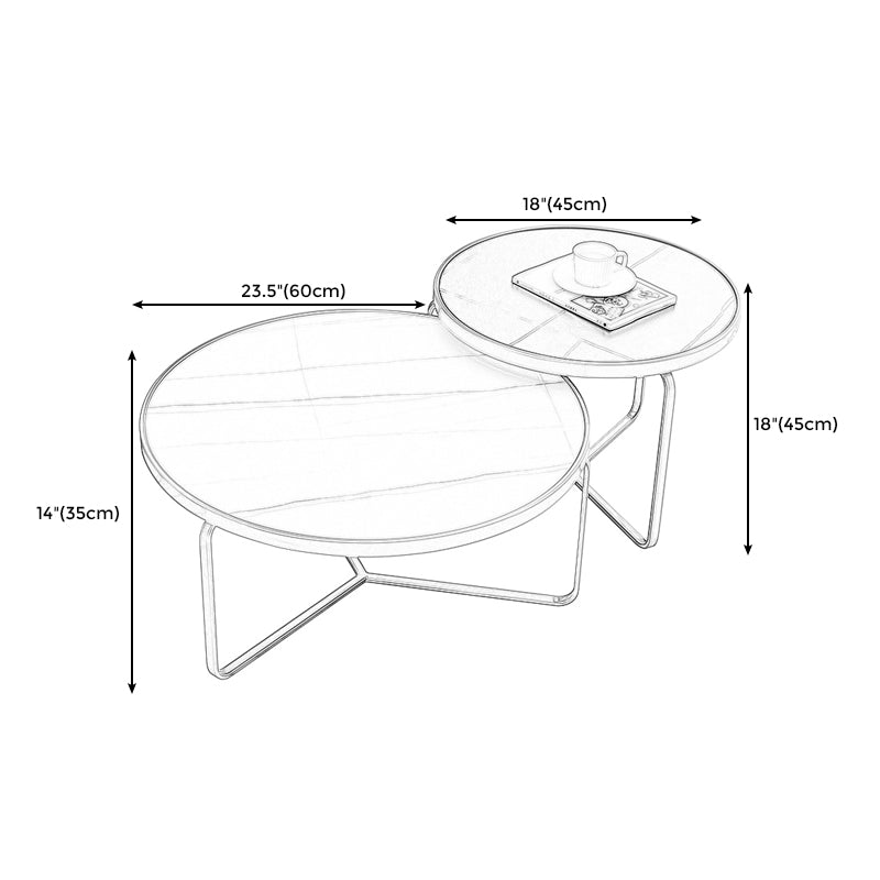 Modern Style Rock Slab Top White/black Metal Craft Round Coffee Table