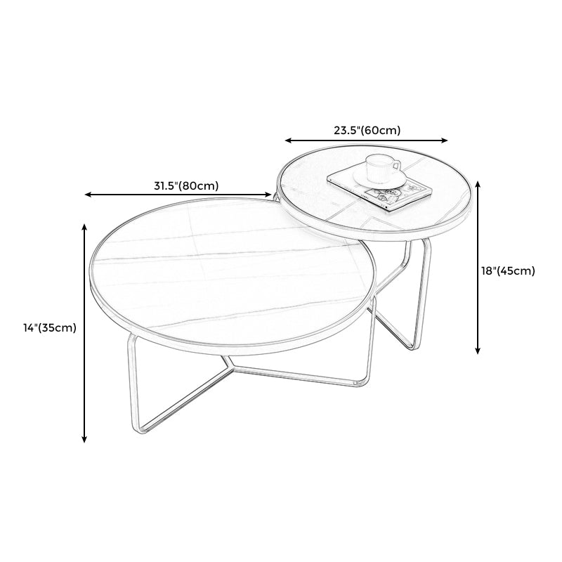Modern Style Slate Top White/black Metal Craft Round Coffee Table