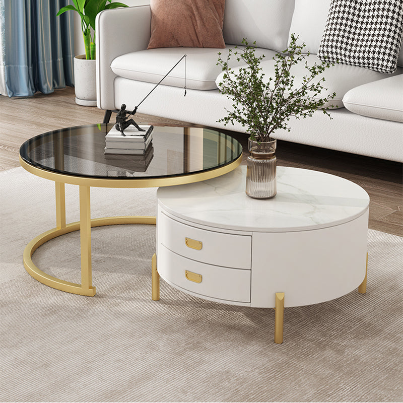 Modern Wooden 4 Legs 2 Coffee Table with Storage Round Table