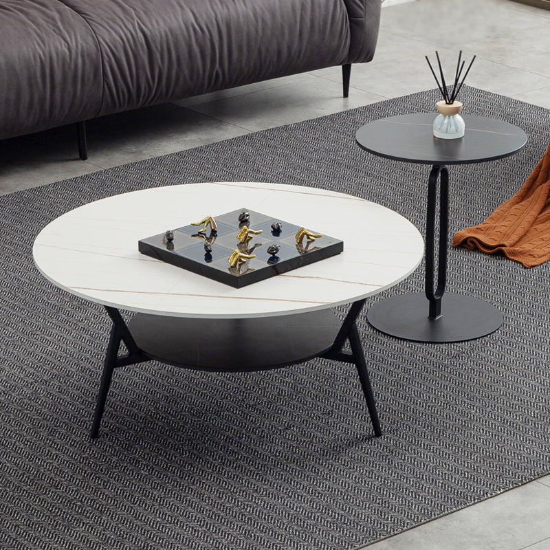 Modern Slate Trestle Coffee Table with Storage Round Cocktail Table in Grey