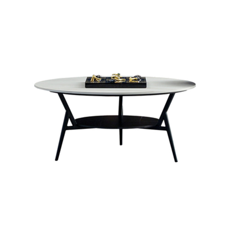 Modern Slate Trestle Coffee Table with Storage Round Cocktail Table in Grey