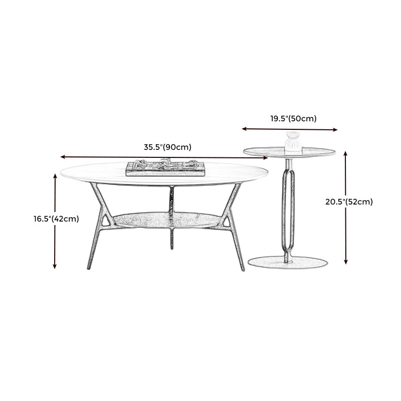 Modern Slate Trestle Coffee Table with Storage Round Cocktail Table in Grey
