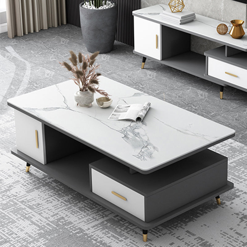 4 Legs Base Design Wood-based Material Square Grey/white Coffee Table