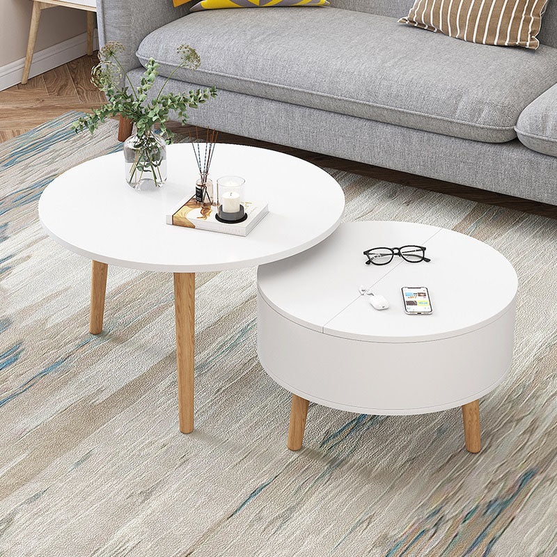 Round Solid Wood 3 Legs Coffee Table with Storage Drawers Modern Cocktail Table
