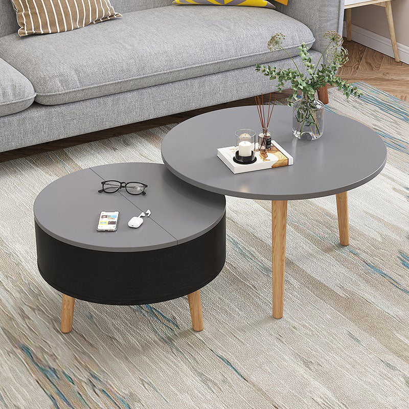 Round Solid Wood 3 Legs Coffee Table with Storage Drawers Modern Cocktail Table