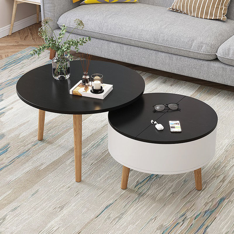 Round Solid Wood 3 Legs Coffee Table with Storage Drawers Modern Cocktail Table
