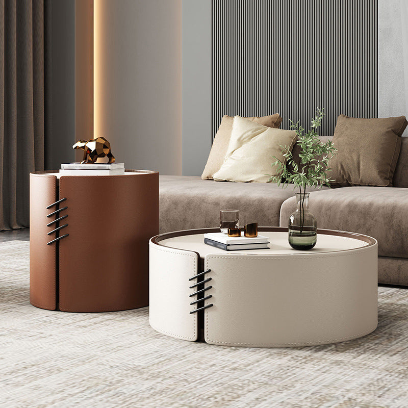 Modern Drum-shaped Base Design Wood with Storage Space Coffee Table