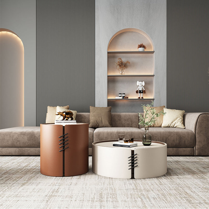 Modern Drum-shaped Base Design Wood with Storage Space Coffee Table