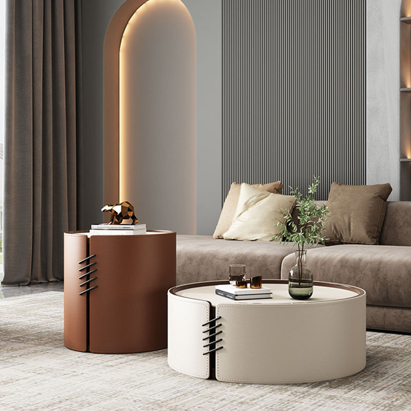 Modern Drum-shaped Base Design Wood with Storage Space Coffee Table