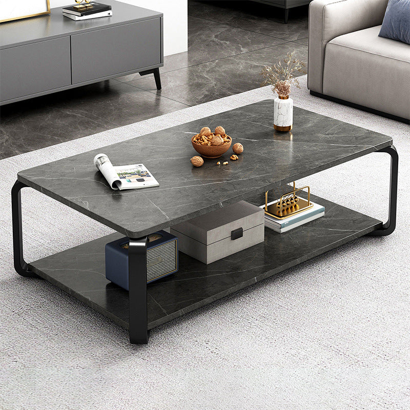 Rectangular White Black Faux Marble Top Square 4 Legs Base Modern Style Coffee Table