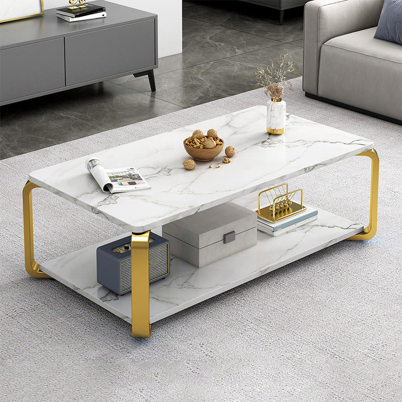 Rectangular White Black Marble Top Square 4 Legs Base Modern Style Coffee Table