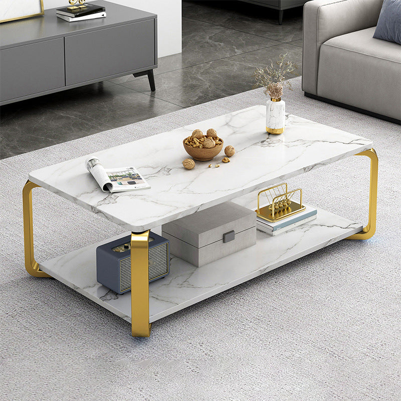 Rectangular White Black Faux Marble Top Square 4 Legs Base Modern Style Coffee Table