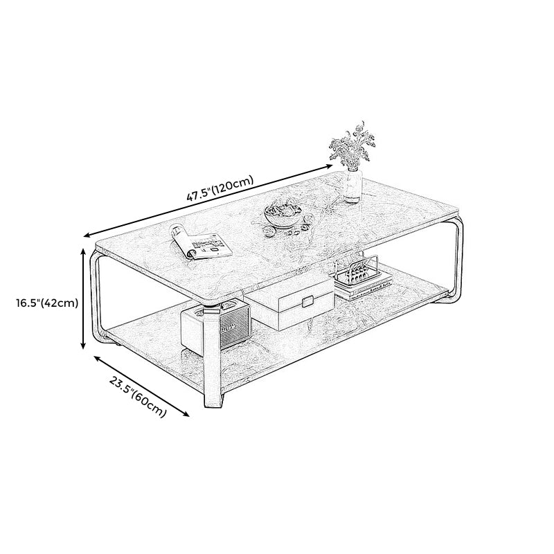 Rectangular White Black Marble Top Square 4 Legs Base Modern Style Coffee Table
