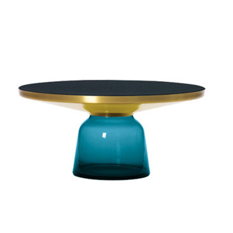 Pedestal 1 Single Coffee Table Metal and Glass Statement Cocktail Table
