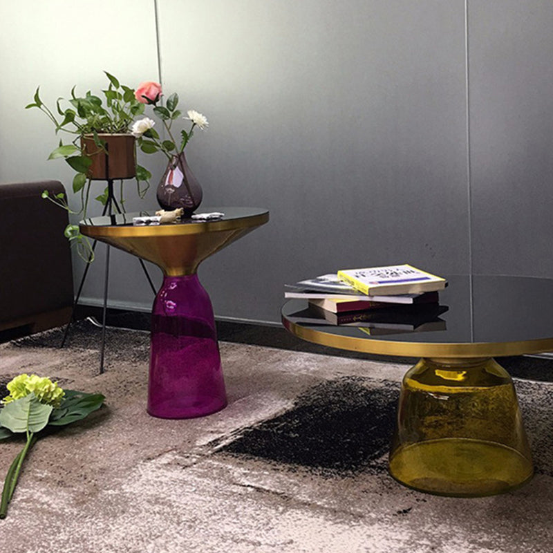 Pedestal 1 Single Coffee Table Metal and Glass Statement Cocktail Table