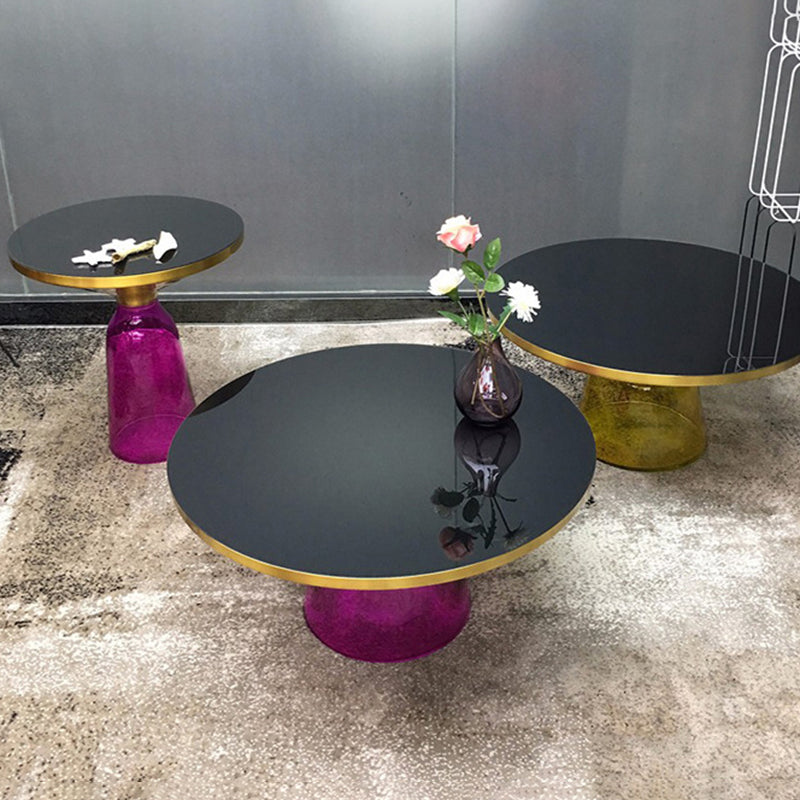 Pedestal 1 Single Coffee Table Metal and Glass Statement Cocktail Table
