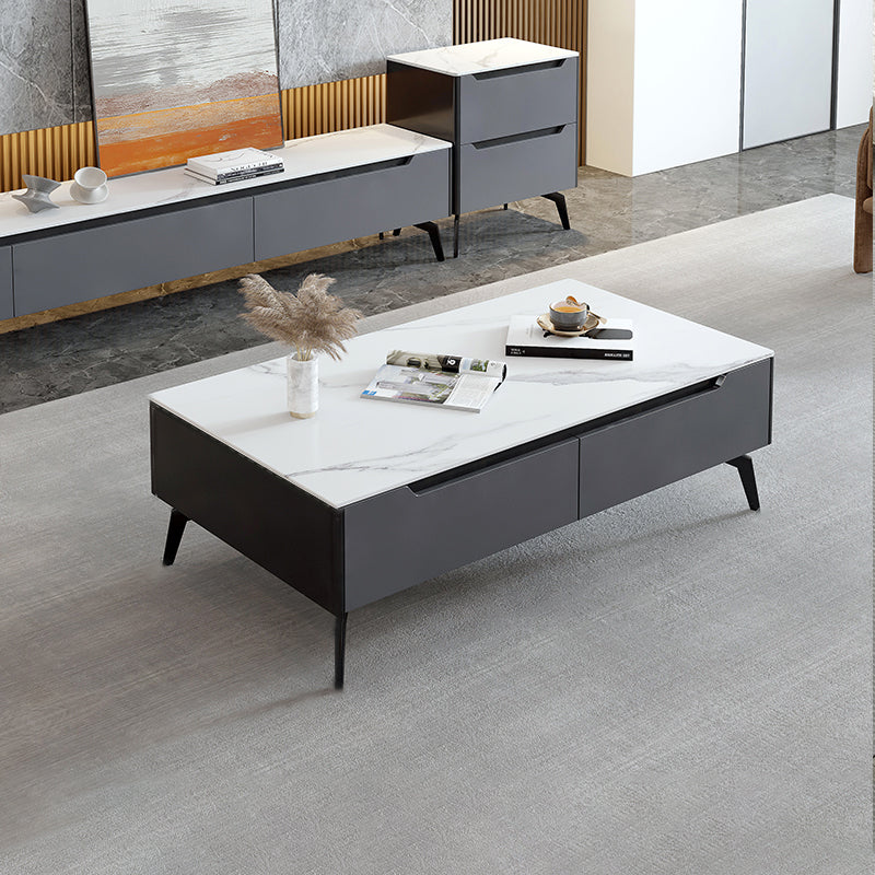 Rectangular Slate Top Coffee Table with 4 Drawers Metal 4 Legs Cocktail Table