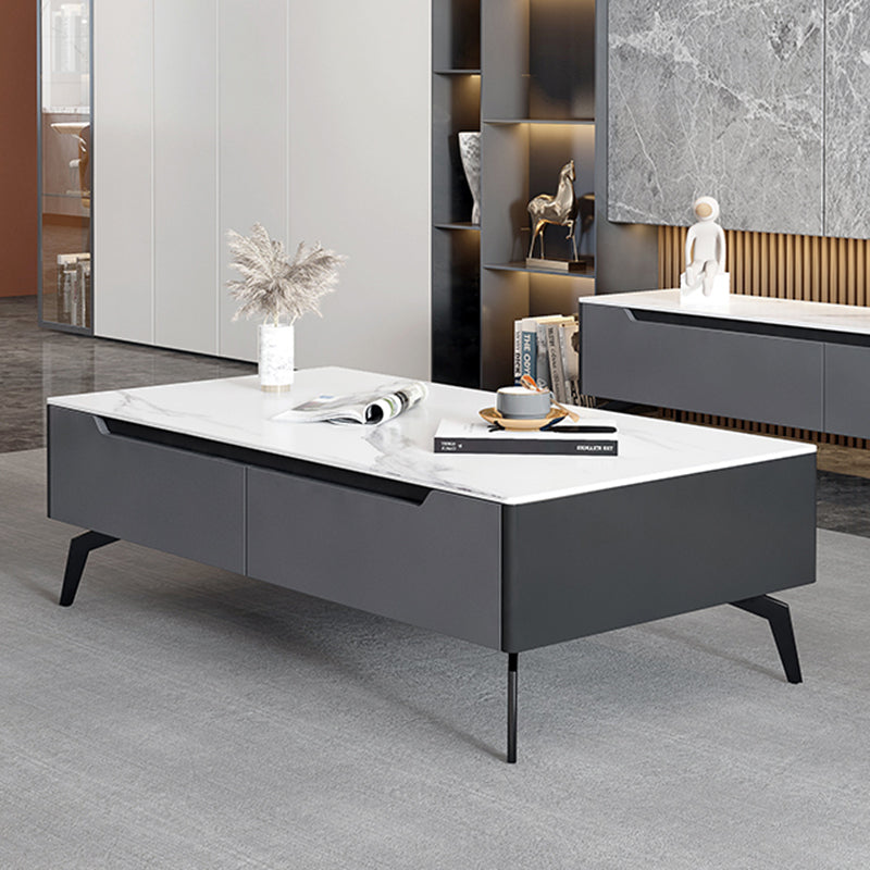 Rectangular Slate Top Coffee Table with 4 Drawers Metal 4 Legs Cocktail Table
