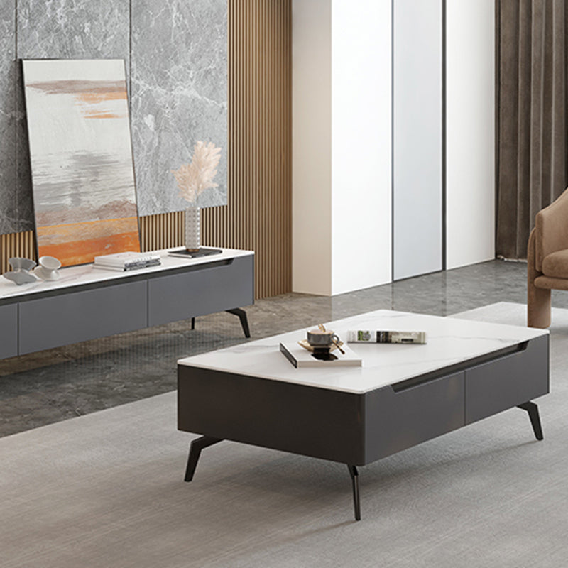 Rectangular Slate Top Coffee Table with 4 Drawers Metal 4 Legs Cocktail Table
