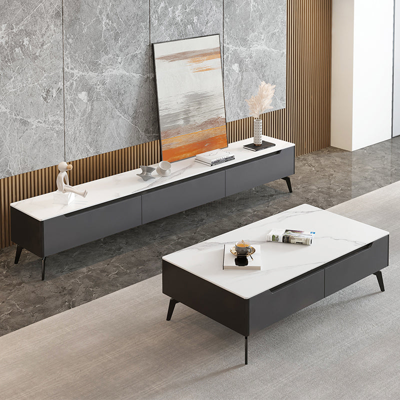 Rectangular Slate Top Coffee Table with 4 Drawers Metal 4 Legs Cocktail Table