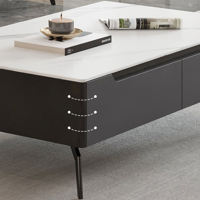 Rectangular Slate Top Coffee Table with 4 Drawers Metal 4 Legs Cocktail Table
