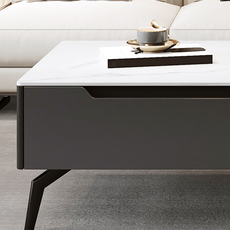 Rectangular Slate Top Coffee Table with 4 Drawers Metal 4 Legs Cocktail Table