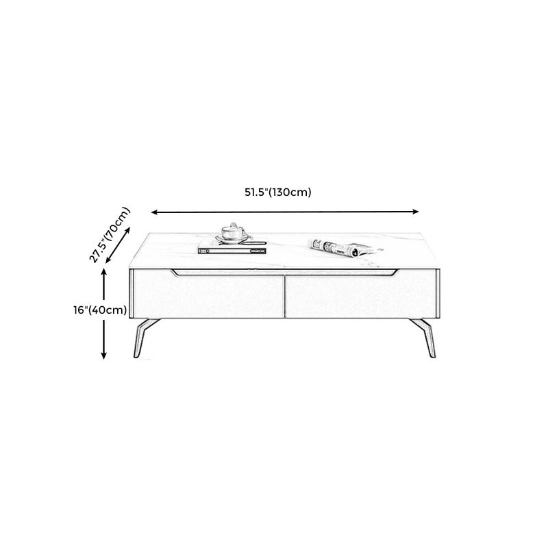 Rectangular Slate Top Coffee Table with 4 Drawers Metal 4 Legs Cocktail Table