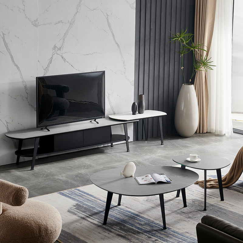 Contemporary White/Grey Free Shape Coffee Table with Metal Base