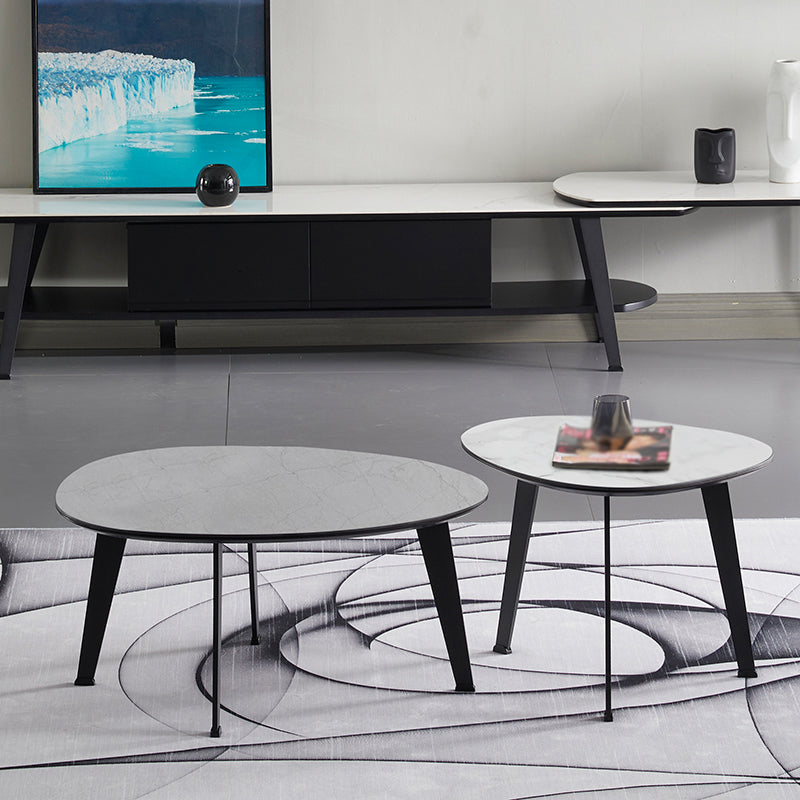 Contemporary White/Grey Free Shape Coffee Table with Metal Base