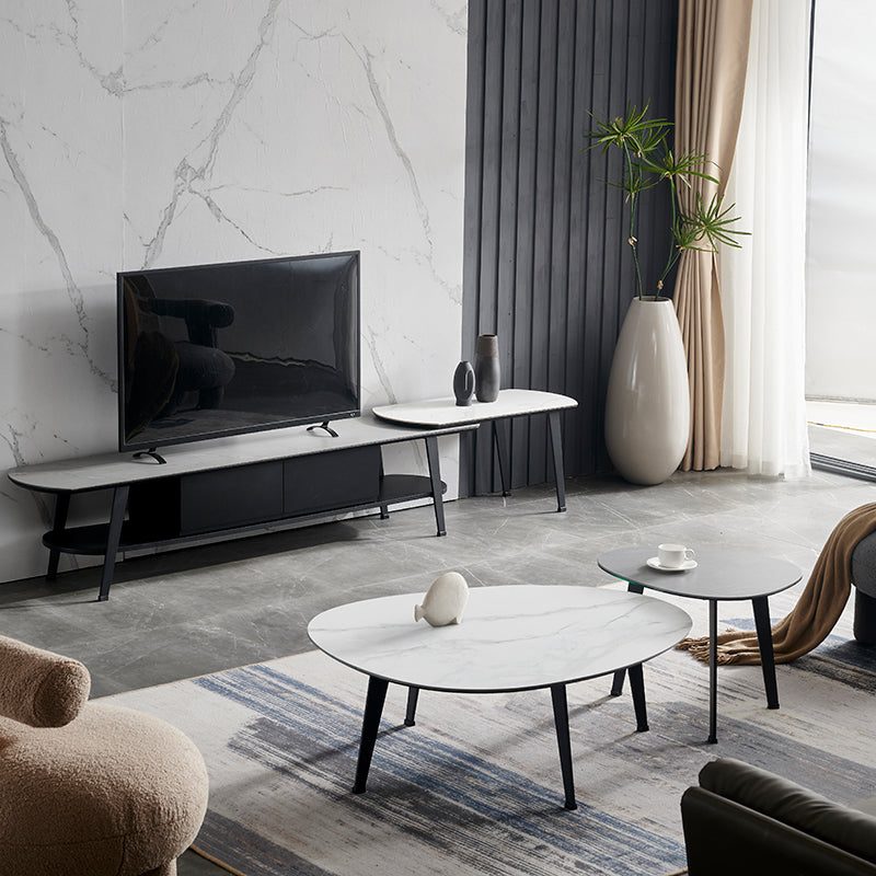 Contemporary White/Grey Free Shape Coffee Table with Metal Base