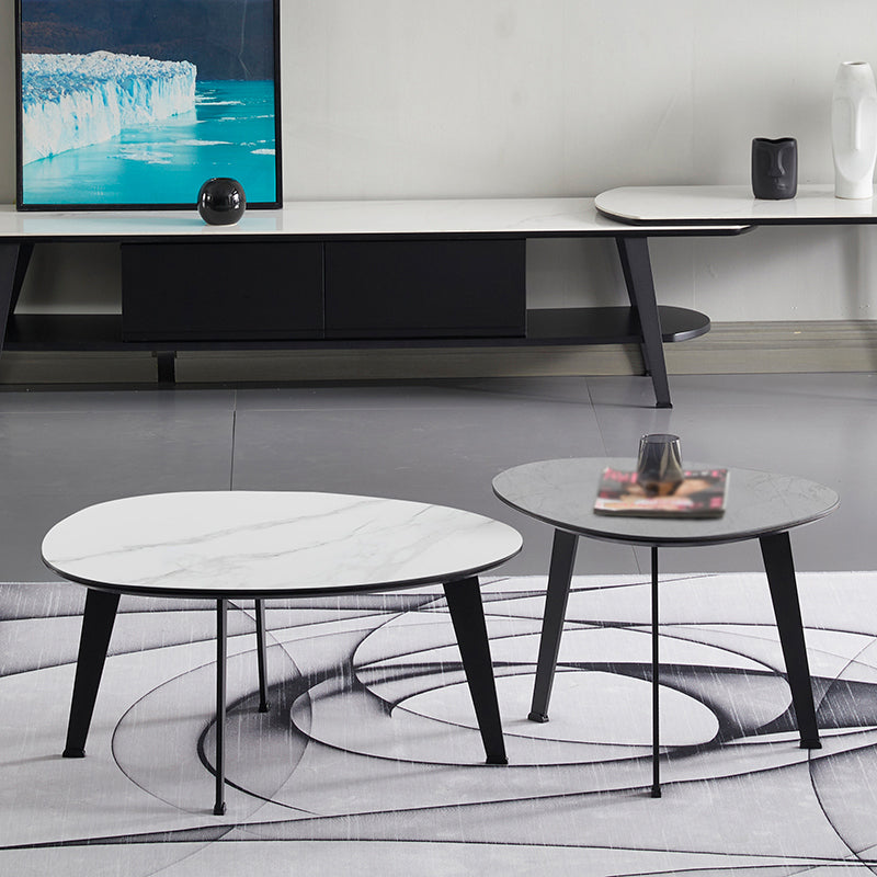 Contemporary White/Grey Free Shape Coffee Table with Metal Base