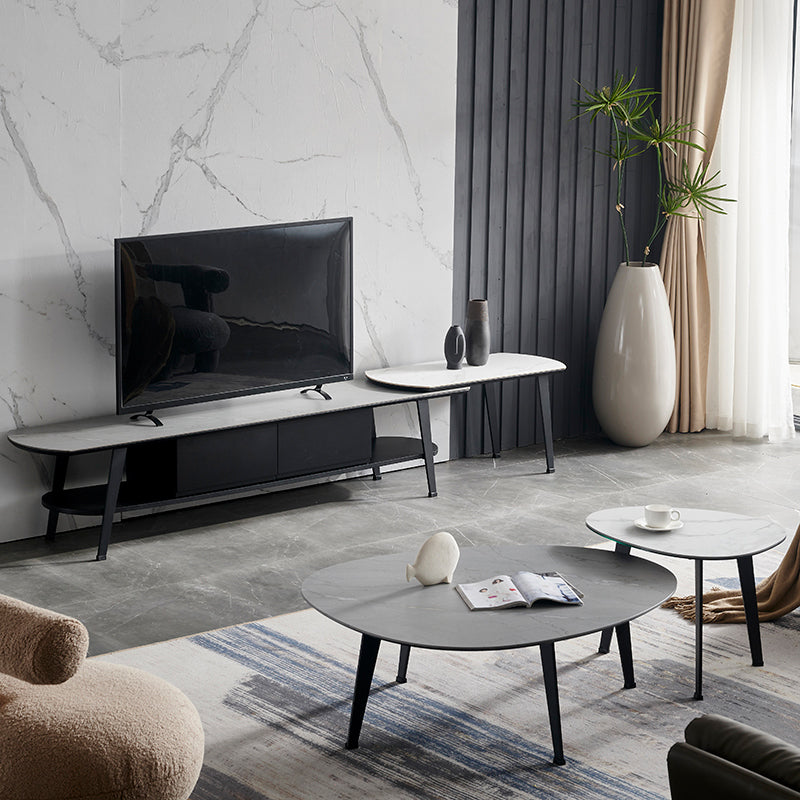 Contemporary White/Grey Free Shape Coffee Table with Metal Base